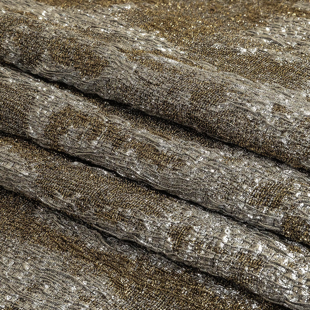 Metallic Silver and Gold Abstract Luxury Plisse Brocade