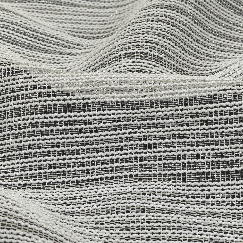 Metallic Silver and White Barcode Stripes Luxe Novelty Mesh
