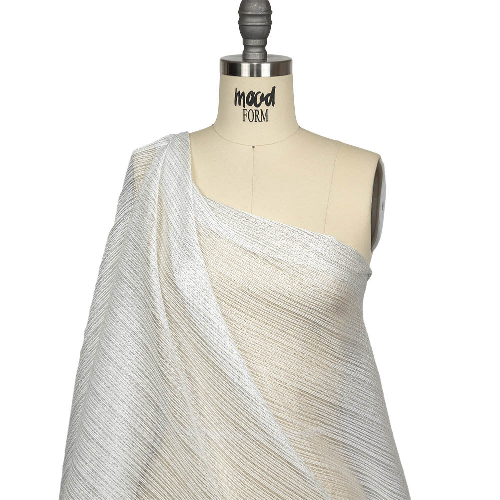 Metallic Silver and White Barcode Stripes Luxe Novelty Mesh