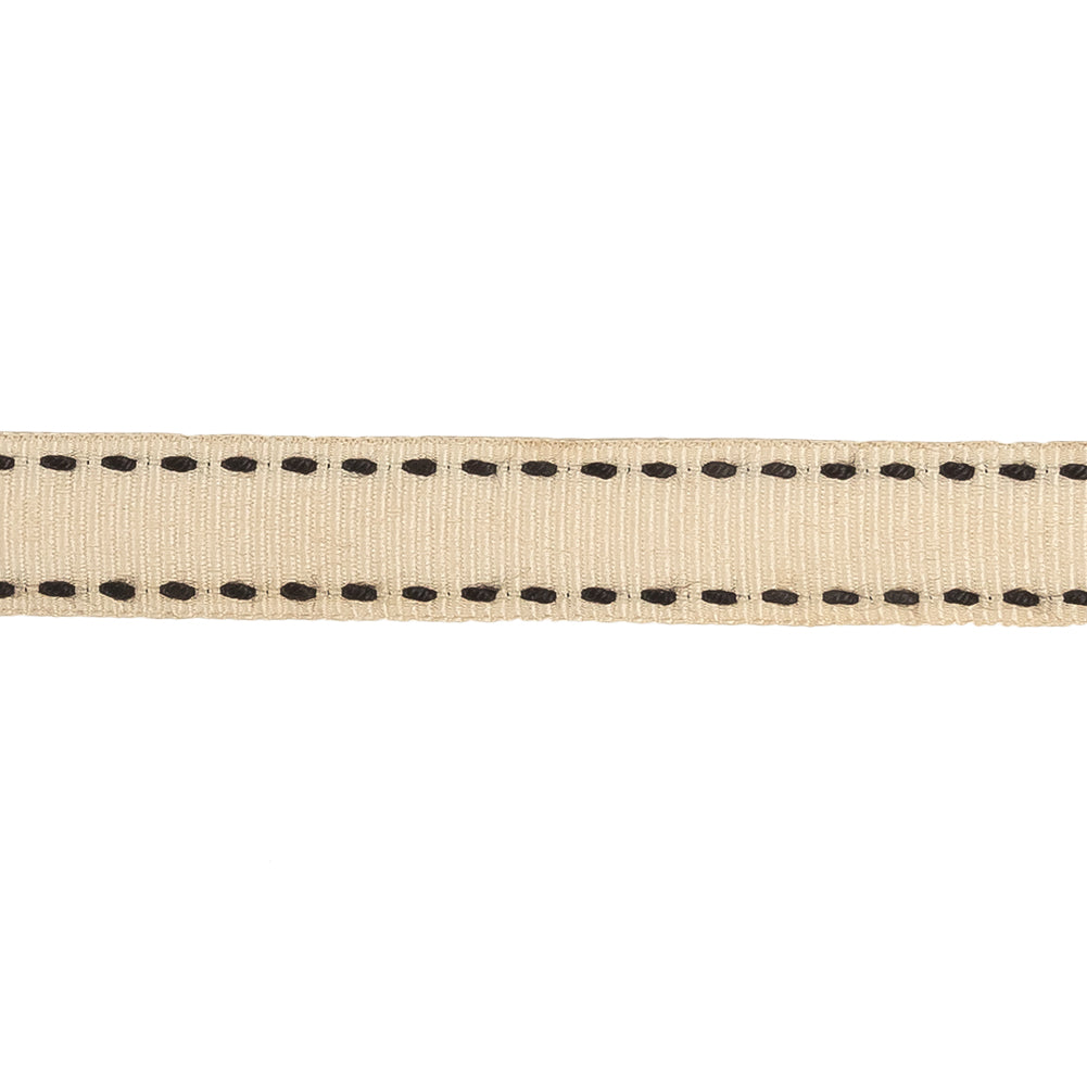 Beige Grosgrain Ribbon with Two Row Delicioso Stitching Detail - 0.5625"
