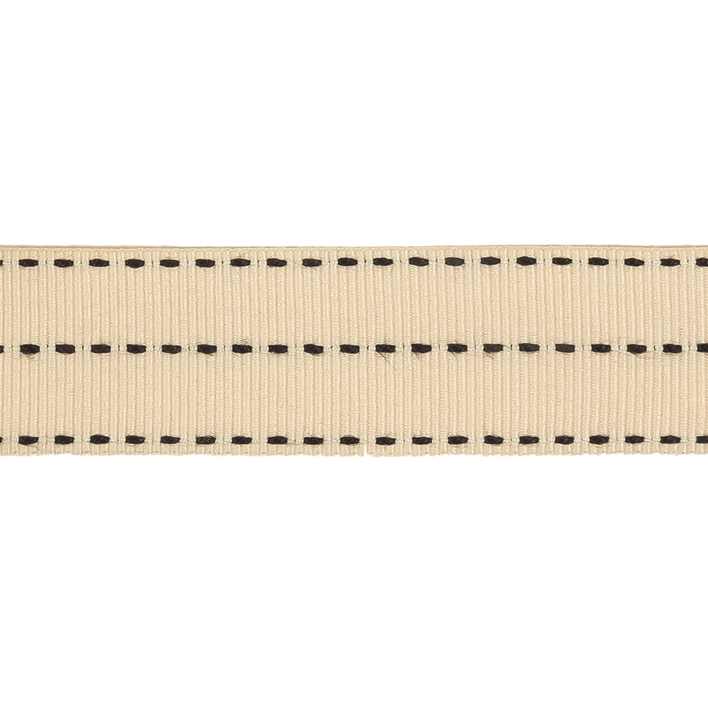 Beige Grosgrain Ribbon with Three Row Delicioso Stitching Detail - 1"