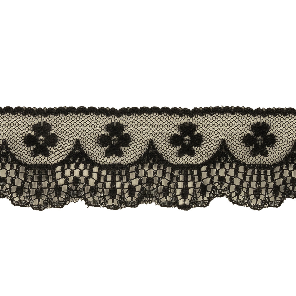 Black Flowers and Fancy Scallops Lace Trim - 1.625"