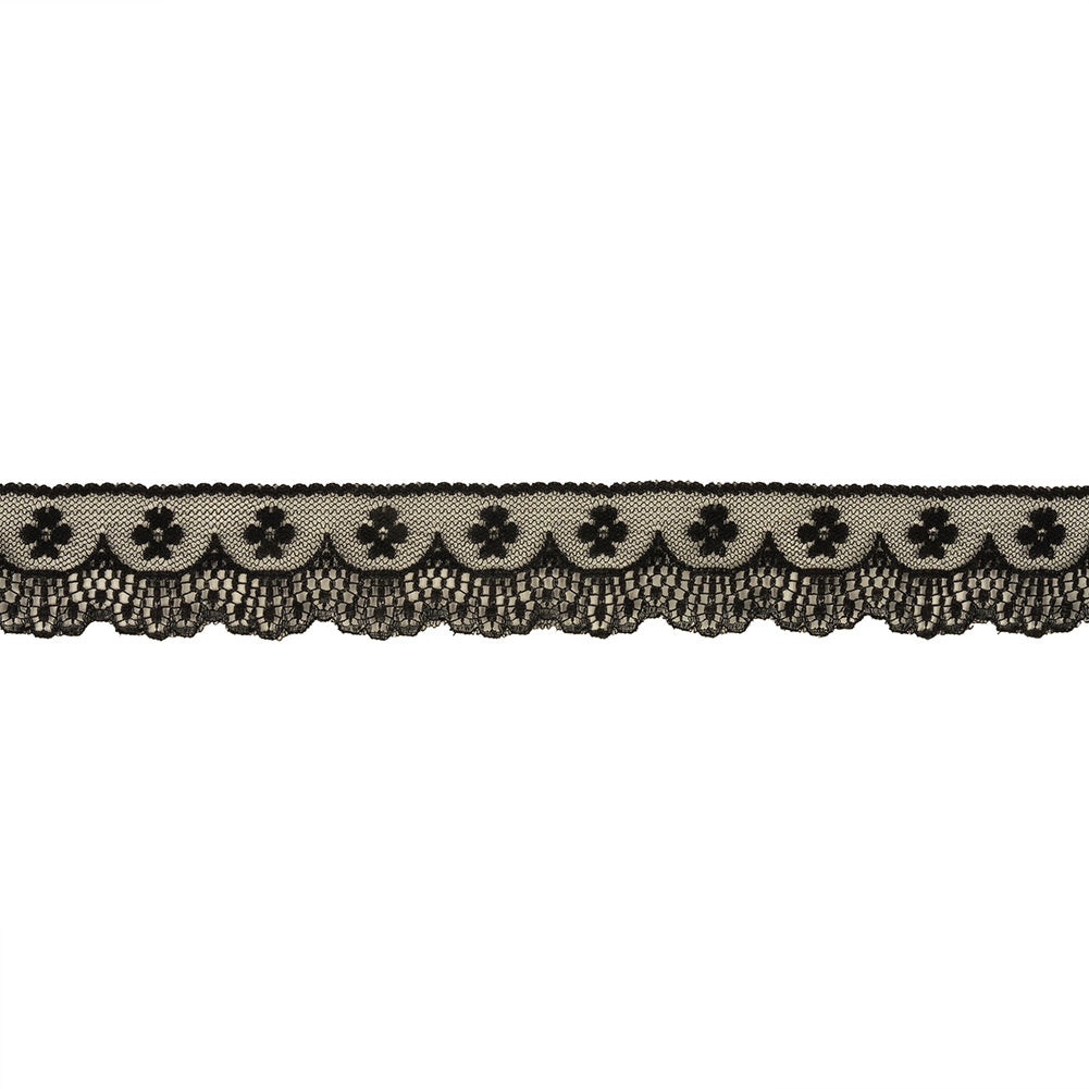 Black Flowers and Fancy Scallops Lace Trim - 1.625"