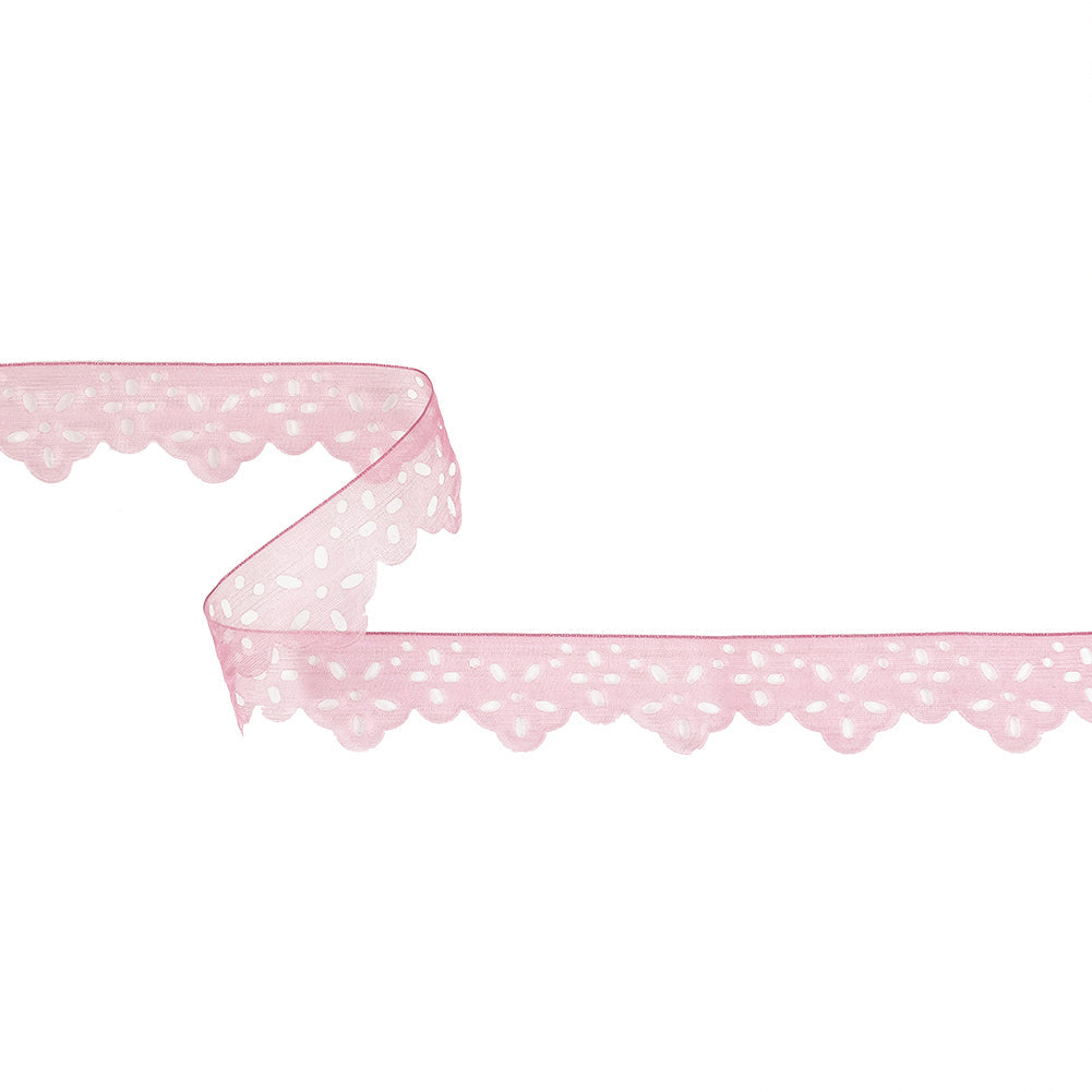 Shimmering Pink Scalloped Burnout Organza Trim - 1"