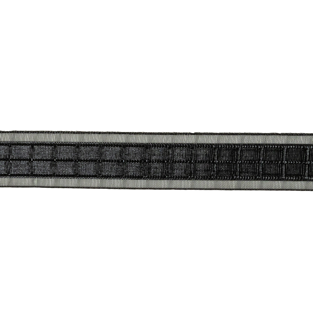 Caviar Windowpane Checks and Sheer Borders Woven Ribbon - 0.625"
