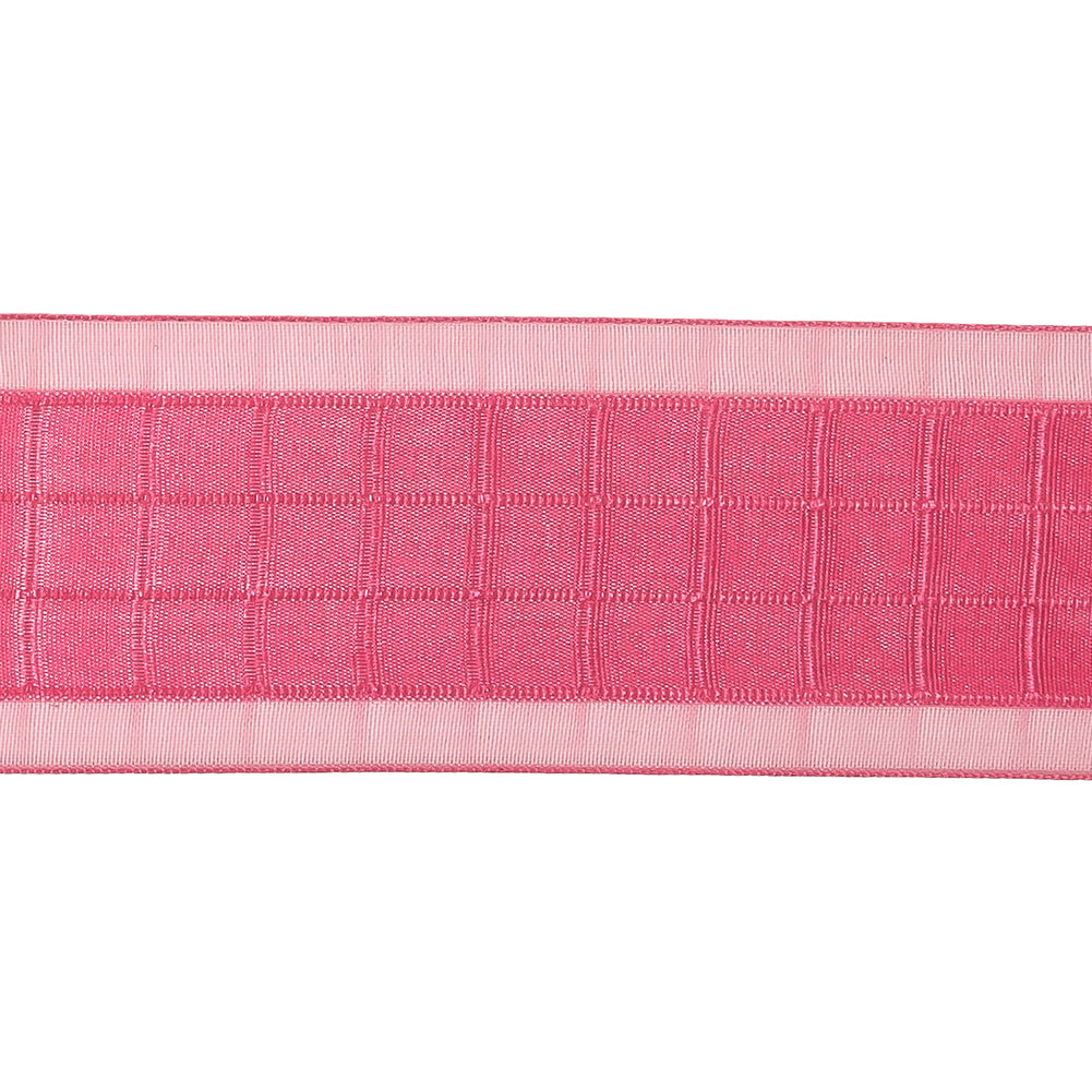 Hot Pink Windowpane Checks and Sheer Borders Woven Ribbon - 1.5"
