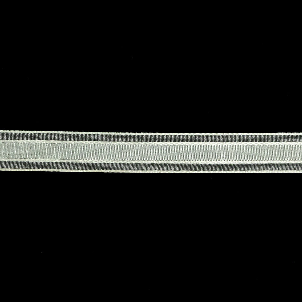 Brilliant White Woven Ribbon with Sheer Organza Borders - 0.5"