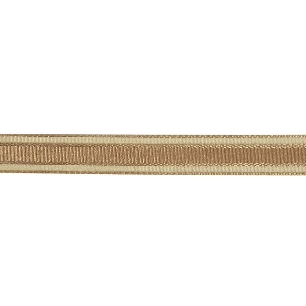 Beige Woven Ribbon with Sheer Organza Borders - 0.5"