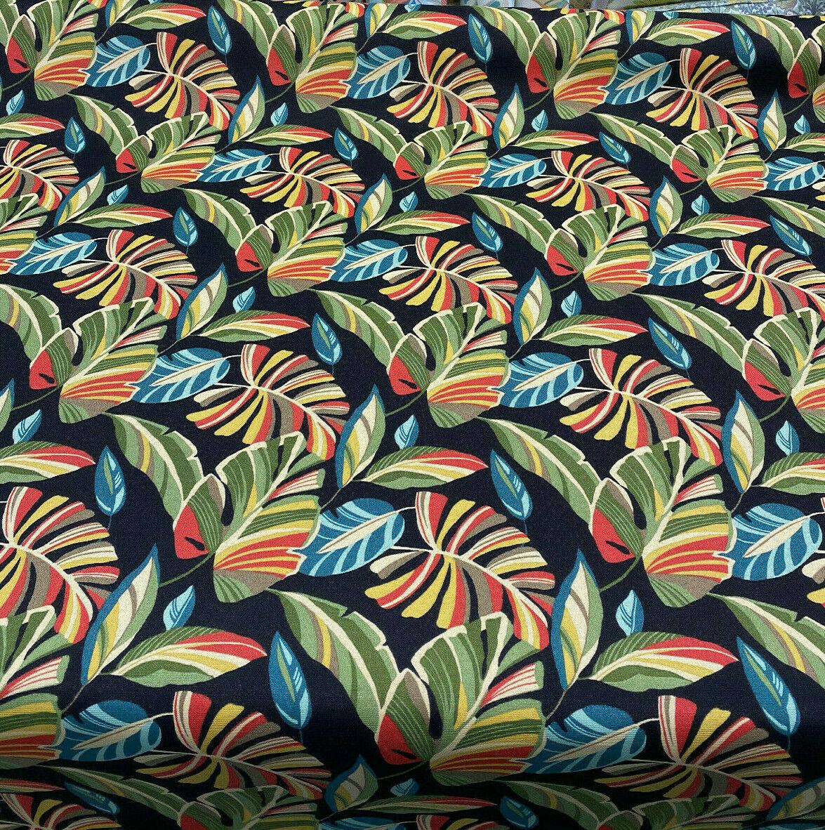 Wind Blown Leaves Outdoor Polyester Fabric - Black Green Leaf Print, 54" Width (1 Yard)