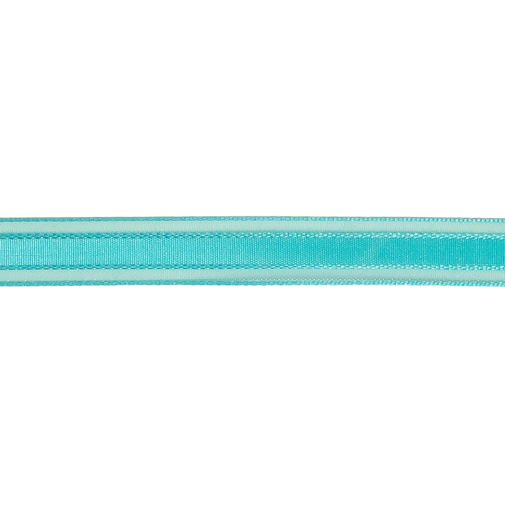 Turquoise Woven Ribbon with Sheer Organza Borders - 0.5"
