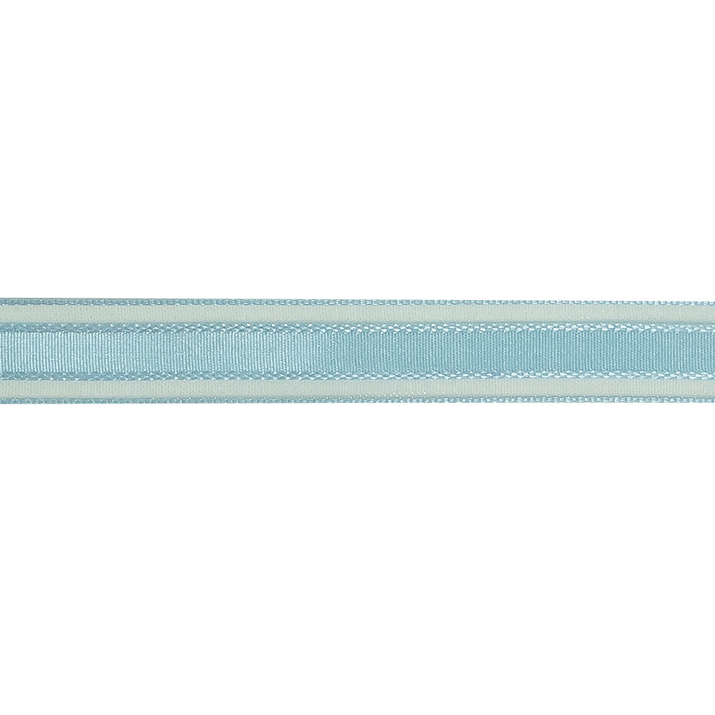Baby Blue Woven Ribbon with Sheer Organza Borders - 0.5"