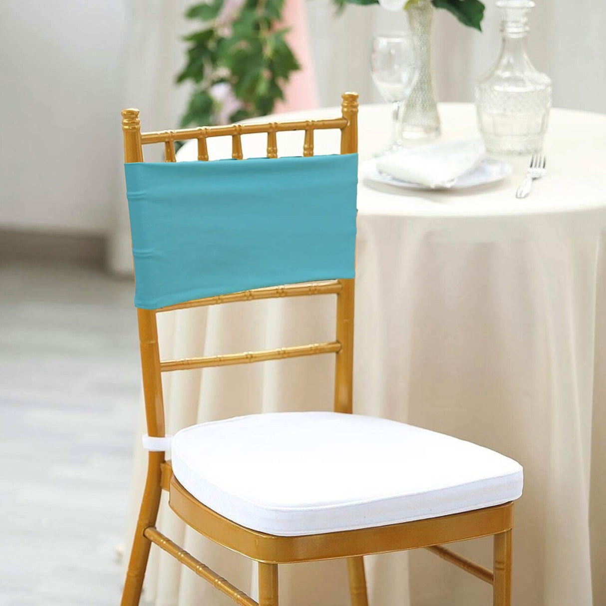 10 Pieces Stretchy Soft Pool Blue Spandex Chair Bands 7 x 13 Inches