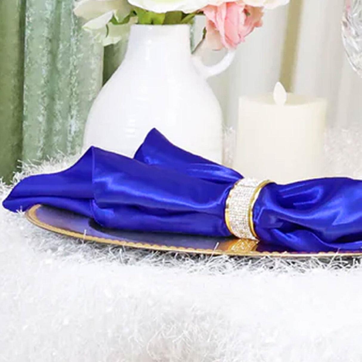 10 Pieces Royal Blue Ruffled Spandex Chair Bands for Vibrant Event Decor 8x13 inches