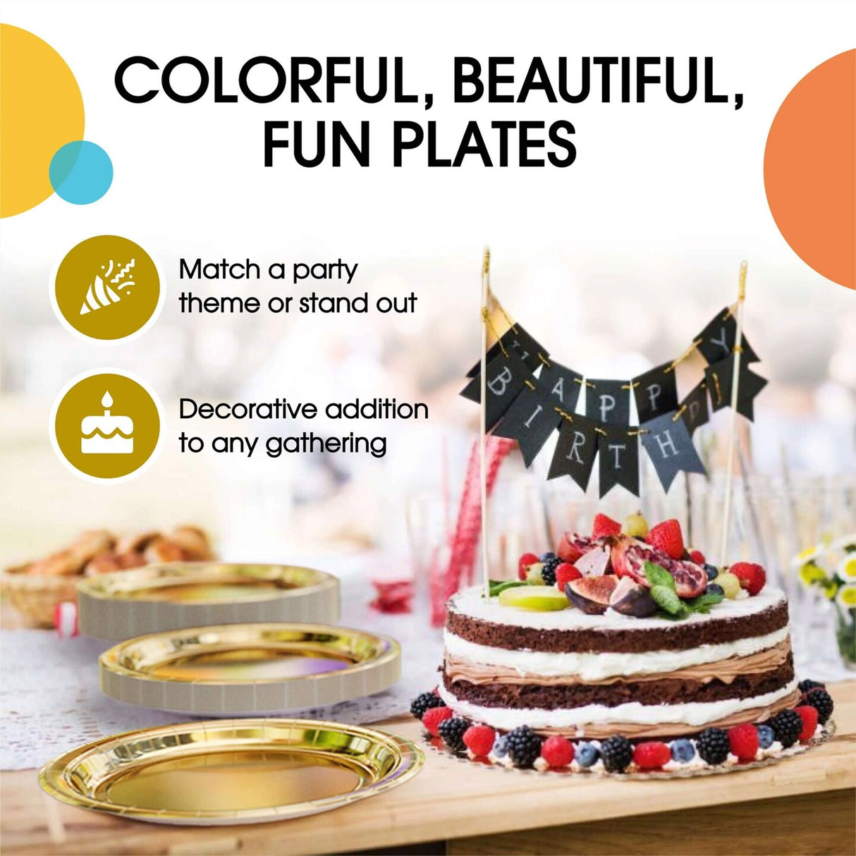 50 Count Reflective Gold Paper Plates Elegant Disposable Tableware for Parties 7"