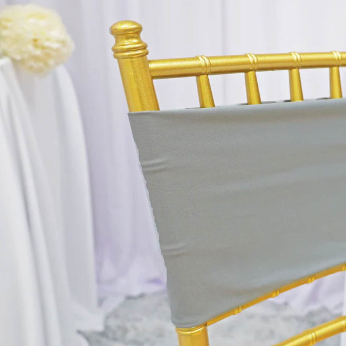 10 Pieces Shiny Silver Stretch Spandex Chair Bands 7 x 13 Inches