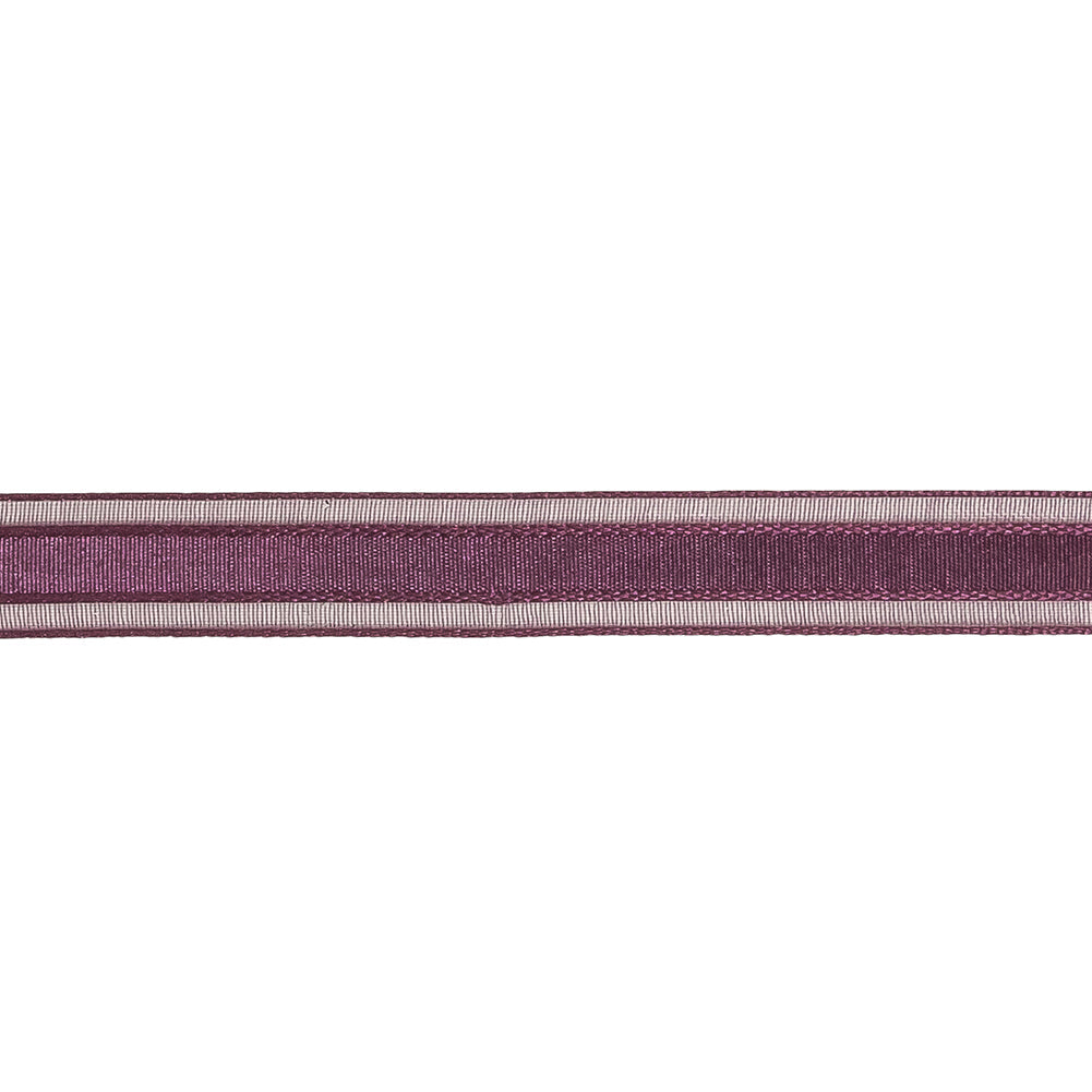 Sunset Purple Woven Ribbon with Sheer Organza Borders - 0.5"