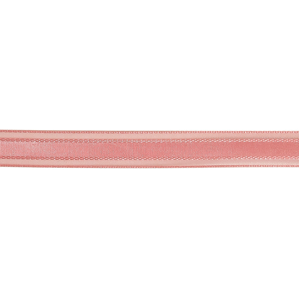 Bubblegum Woven Ribbon with Sheer Organza Borders - 0.5"