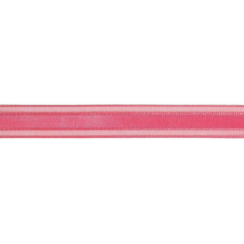 Pink Carnation Woven Ribbon with Sheer Organza Borders - 0.5"