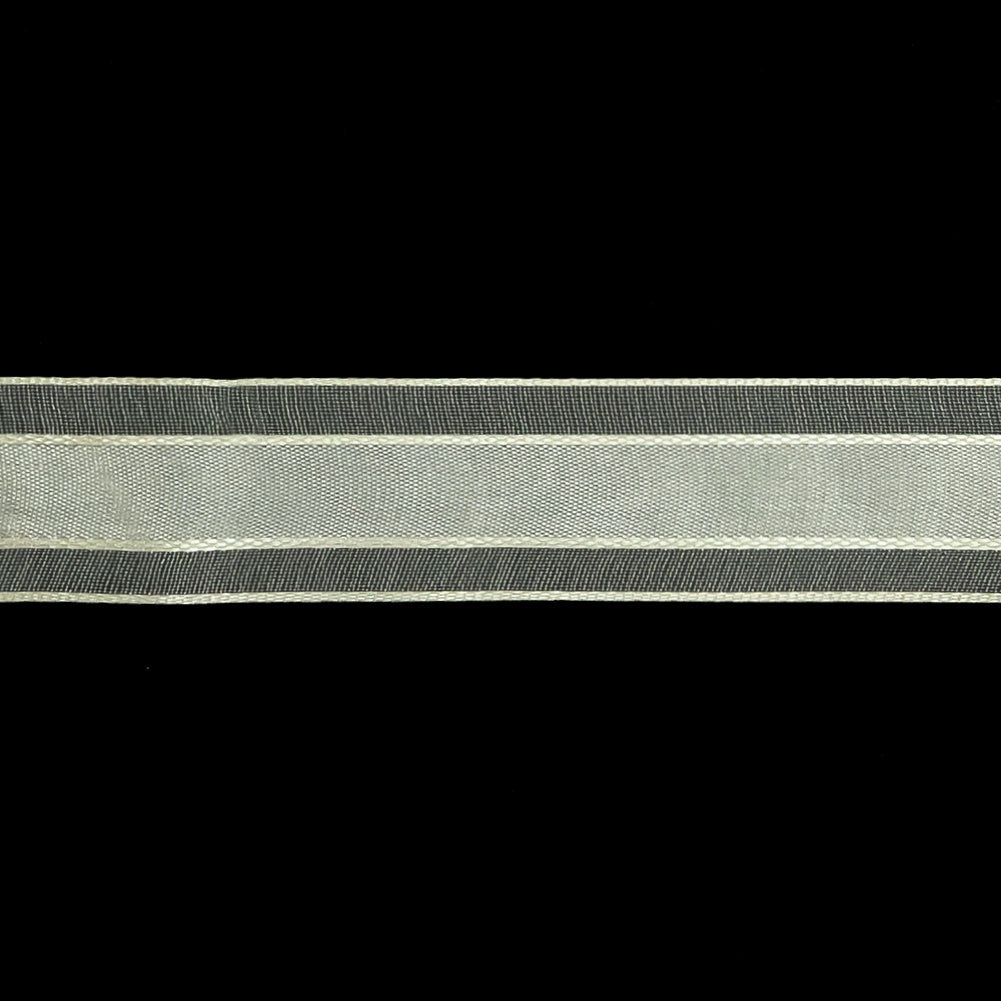 Coconut Milk Woven Ribbon with Sheer Organza Borders - 0.75"