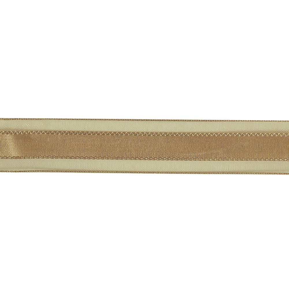 Beige Woven Ribbon with Sheer Organza Borders - 0.75"