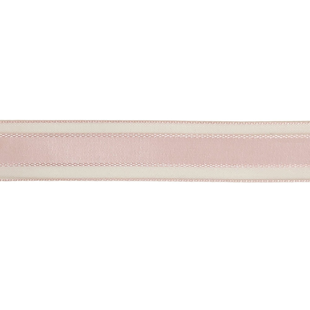 Pale Pink Woven Ribbon with Sheer Organza Borders - 0.75"