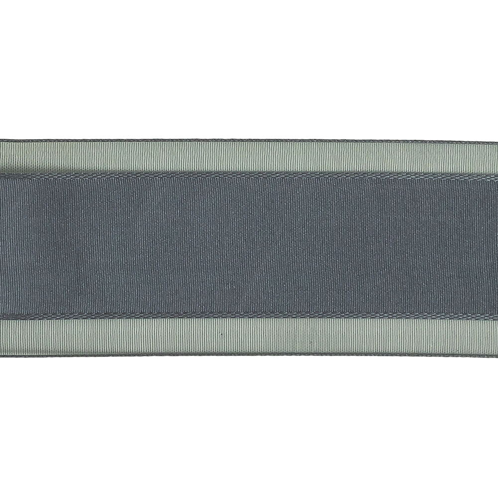 Folkstone Gray Woven Ribbon with Sheer Organza Borders - 1.5"