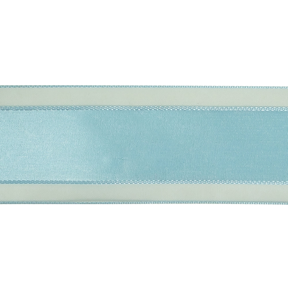 Baby Blue Woven Ribbon with Sheer Organza Borders - 1.5"