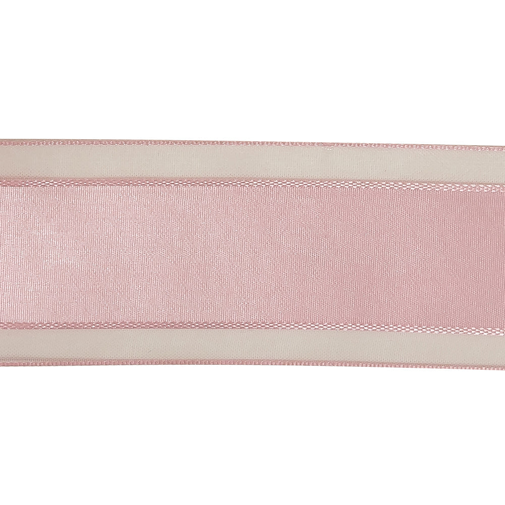 Pale Pink Woven Ribbon with Sheer Organza Borders - 1.5"