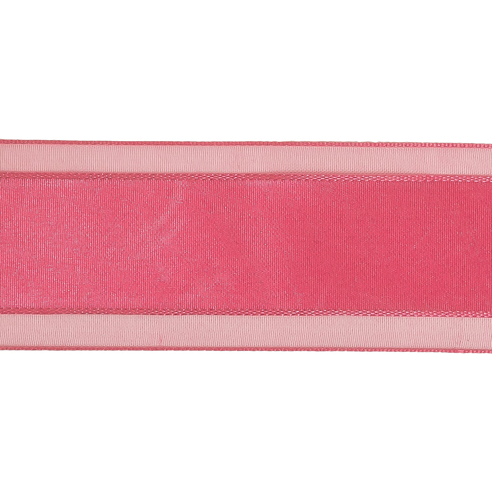 Pink Carnation Woven Ribbon with Sheer Organza Borders - 1.5"