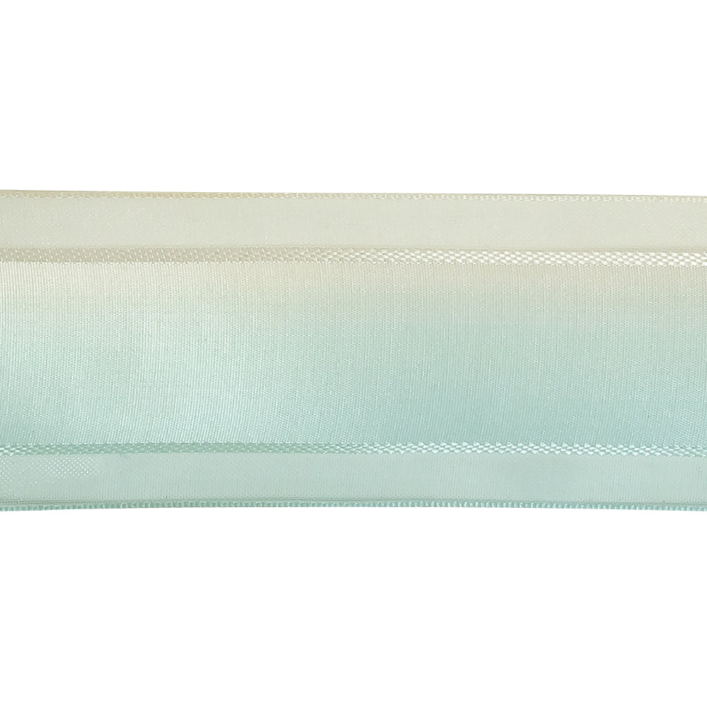 Sky Blue and Star White Ombre Woven Ribbon with Sheer Organza Borders - 1.5"