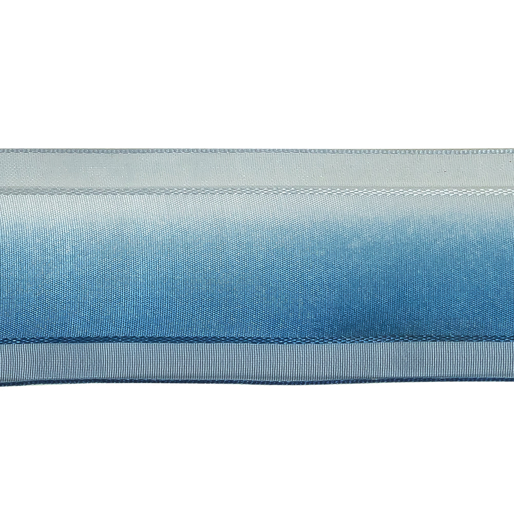 Ultramarine and Light Blue Ombre Woven Ribbon with Sheer Organza Borders - 1.5"