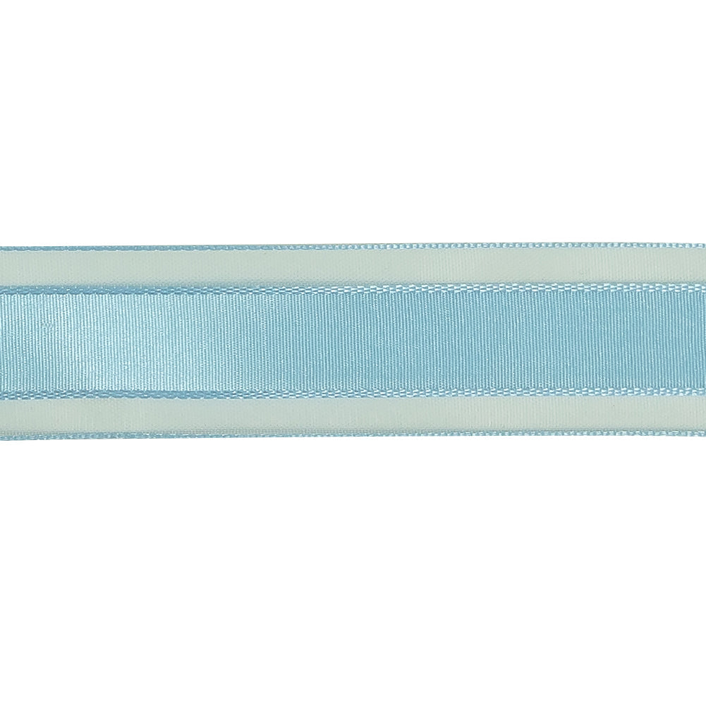 Baby Blue Woven Ribbon with Sheer Organza Borders - 1"