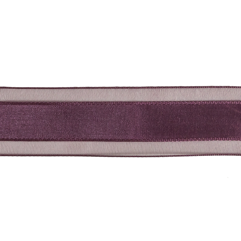 Sunset Purple Woven Ribbon with Sheer Organza Borders - 1"