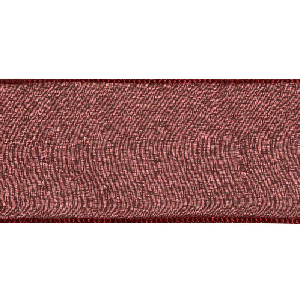 Wine Shimmering Organza Ribbon with Woven Edges - 1.5"