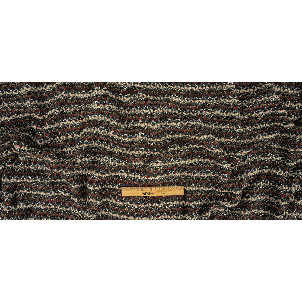 Mushroom, Phantom and Red Textural Stripes Chunky Wool Knit