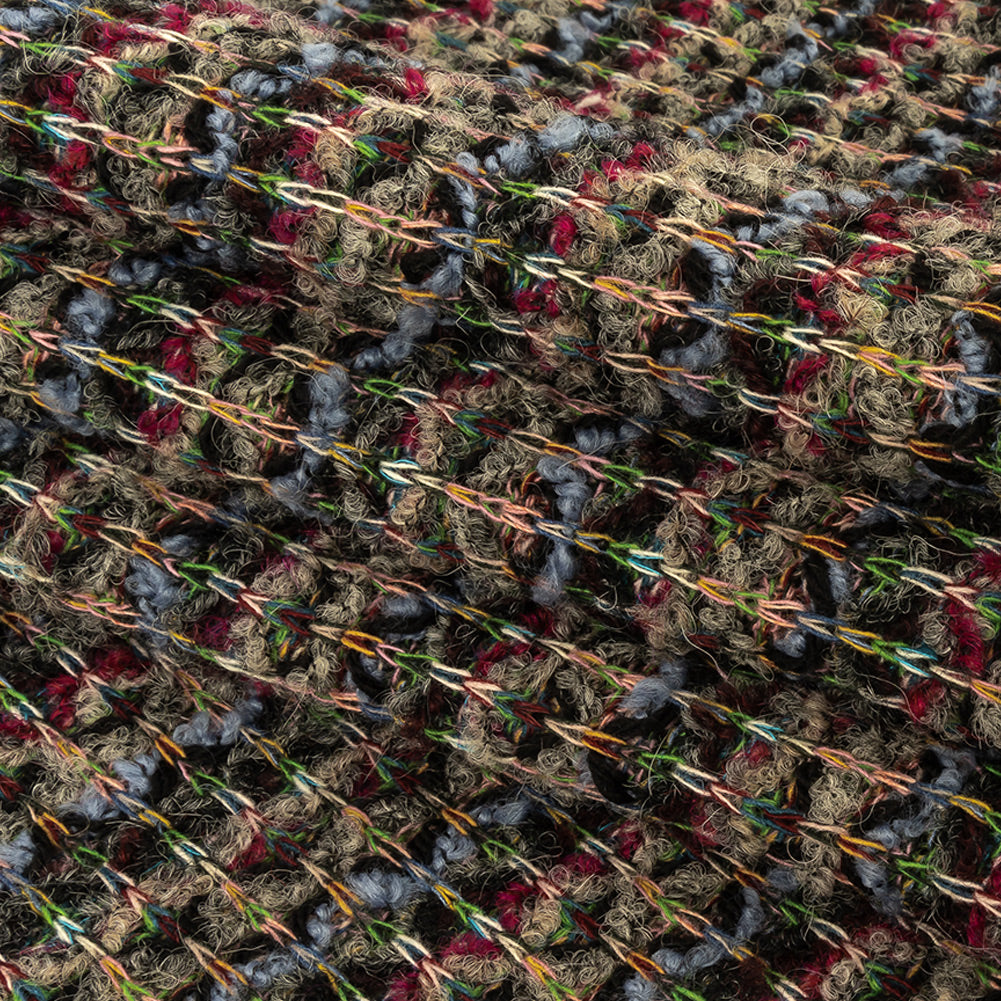 Fuchsia, Goblin Blue and Gray Boucle Stripes Chunky Wool Knit