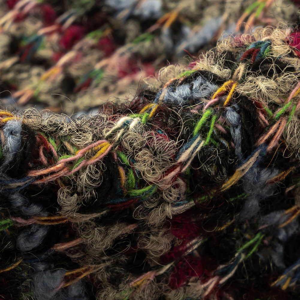 Fuchsia, Goblin Blue and Gray Boucle Stripes Chunky Wool Knit