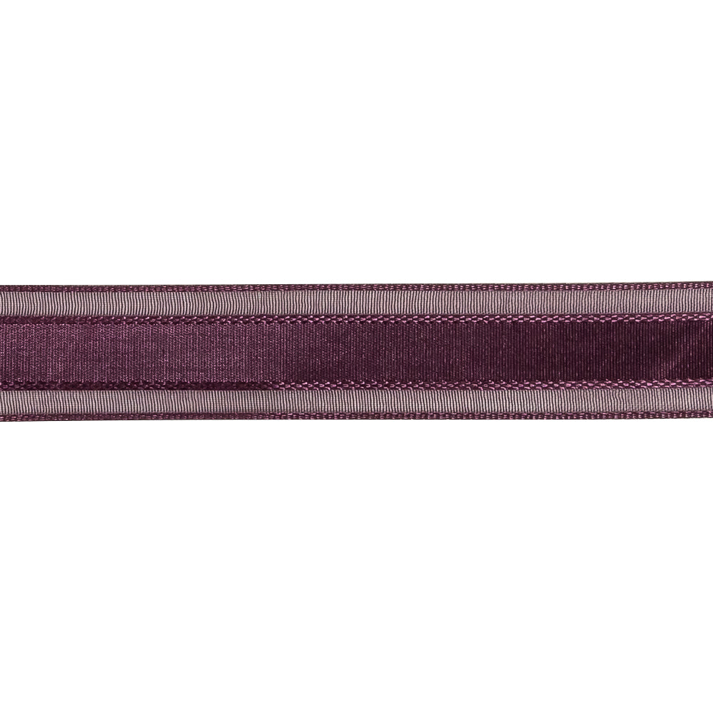 Sunset Purple Woven Ribbon with Sheer Organza Borders - 0.75"