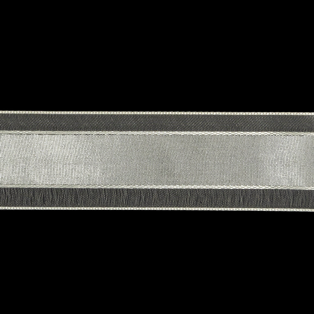 Brilliant White Woven Ribbon with Sheer Organza Borders - 1"