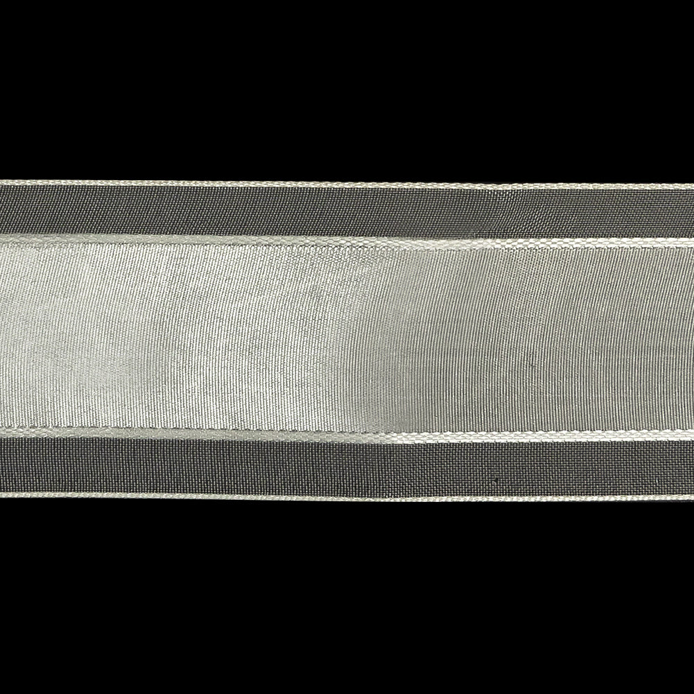 Brilliant White Woven Ribbon with Sheer Organza Borders - 1.5"
