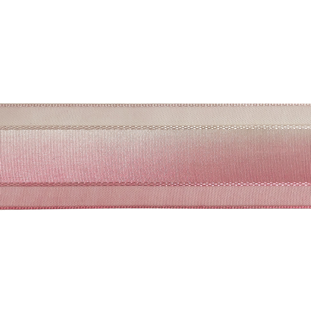 Pink and White Ombre Woven Ribbon with Sheer Organza Borders - 1"