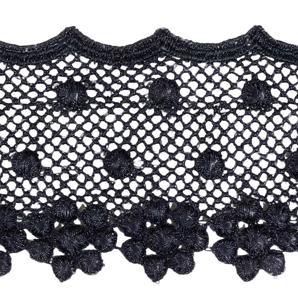 Navy Dimensional Flowers and Net Venise Lace Trim - 2.875"