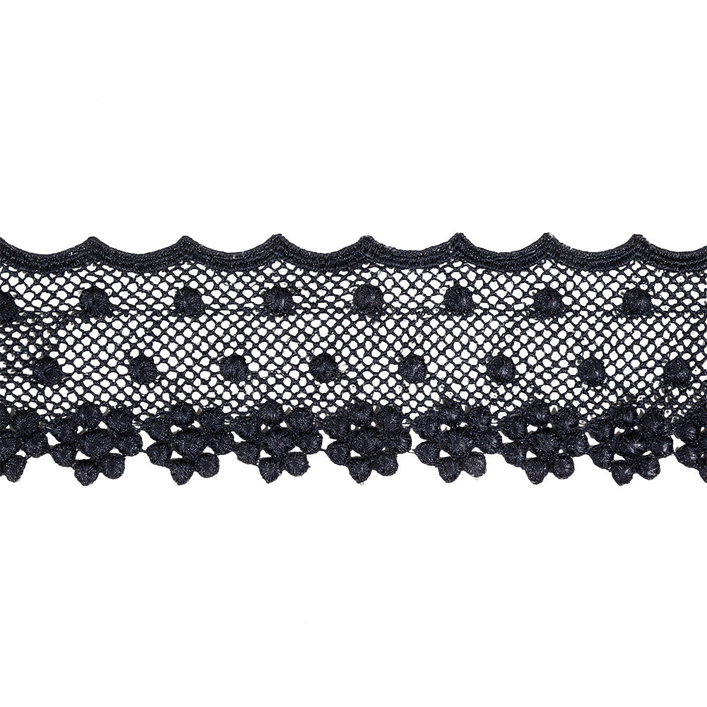 Navy Dimensional Flowers and Net Venise Lace Trim - 2.875"