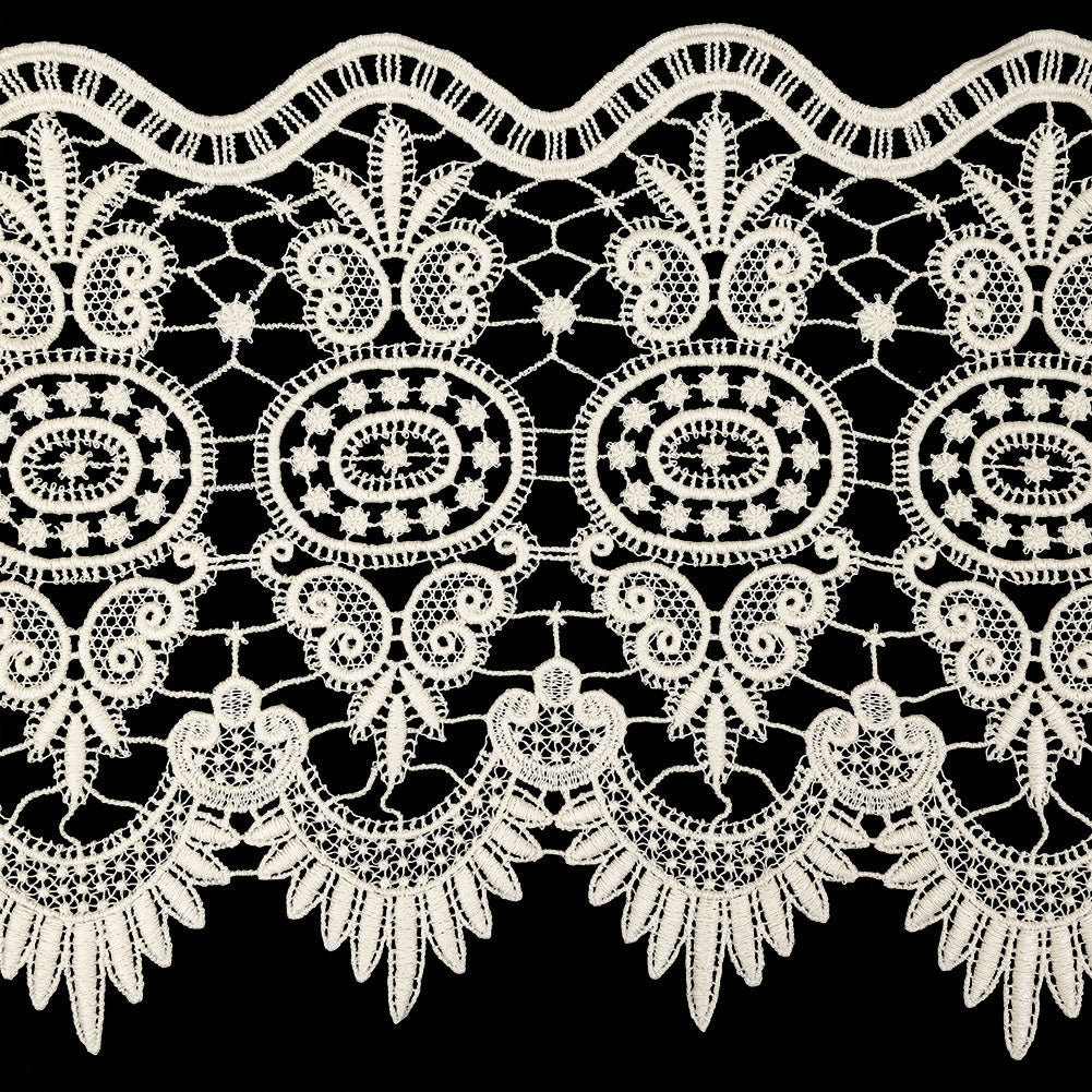 Eggnog Medallions and Leaves Guipure Lace Trim - 10"