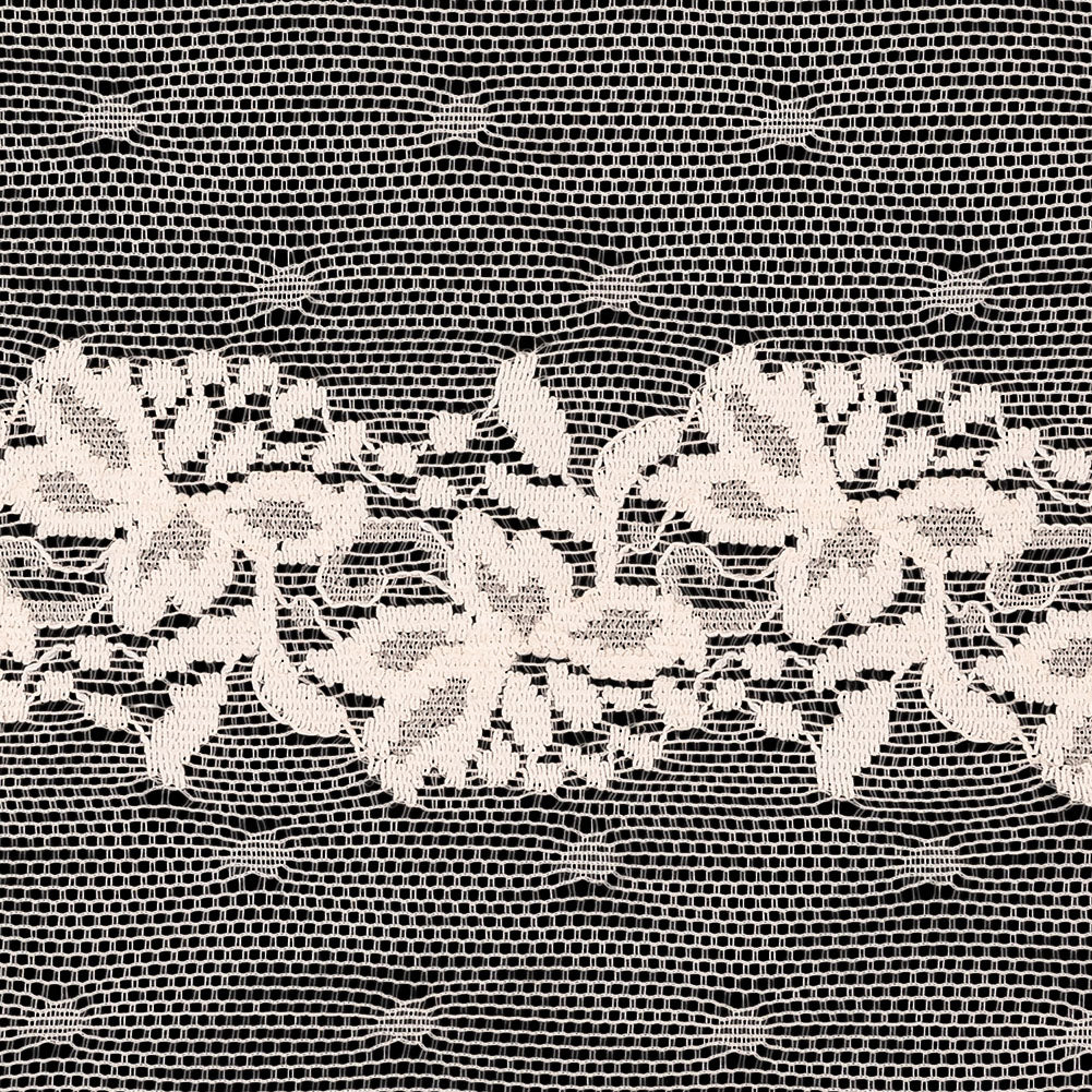Pale Pink Floral and Polka Dots Lace Trim - 7.625"