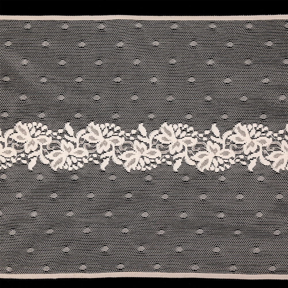 Pale Pink Floral and Polka Dots Lace Trim - 7.625"