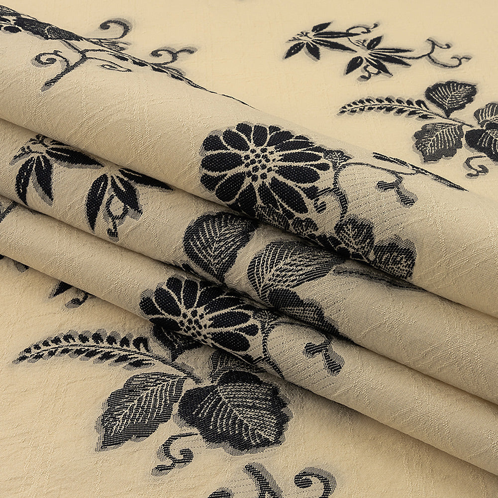 Famous Designer Italian Ebony and Buttercream Floral Cotton and Polyester Jacquard