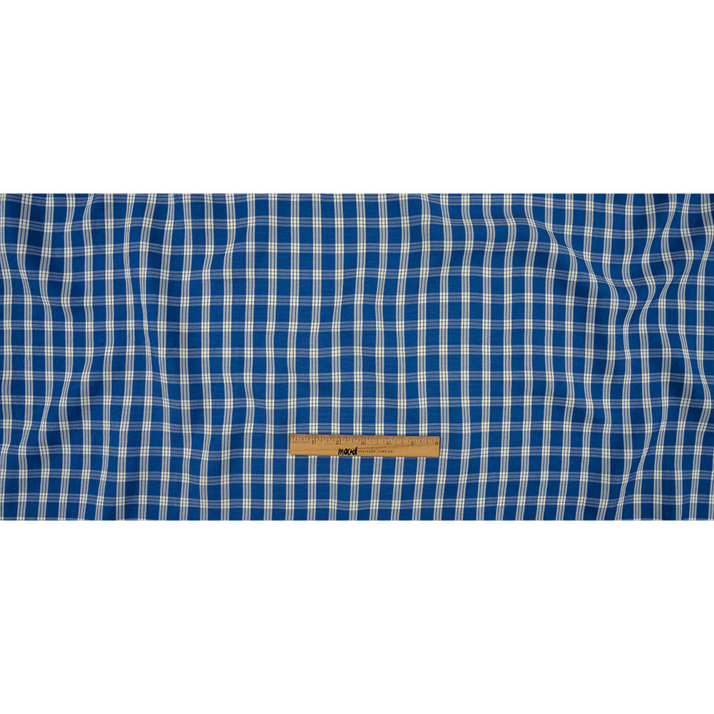 Famous Designer Italian Blue and White Plaid Viscose and Linen Woven
