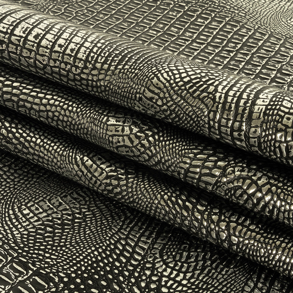 Metallic Crocodile Embossed Vinyl - Black and Silver - Twain Collection