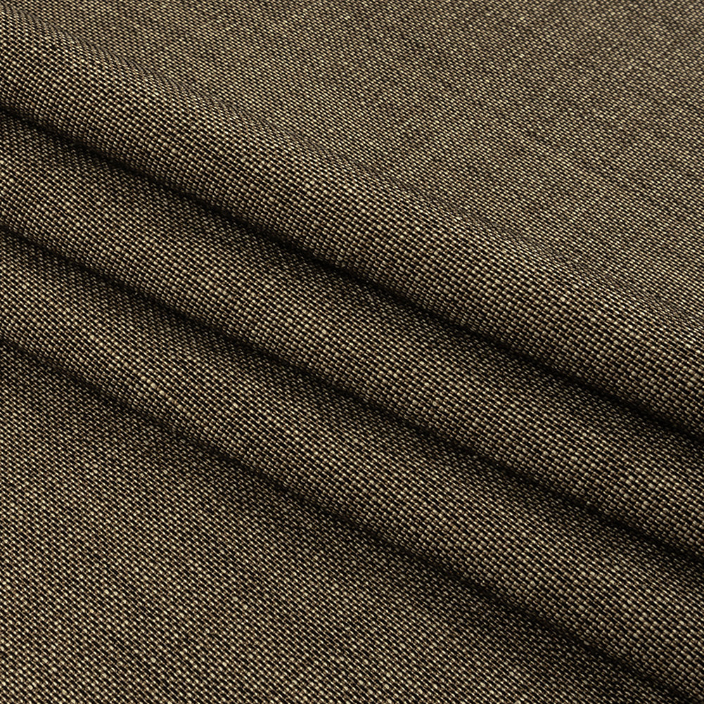 Italian Black and Beige Tweedy Stretch Wool and Silk Woven